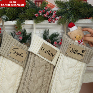 2024 Leather Patch Personalized Knit Christmas Stockings