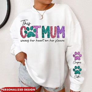 This Fur Mom Wears Her Heart On The Sleeve - Dog & Cat Personalized Unisex Sweatshirt With Design On Sleeve - Gift For Pet Lovers