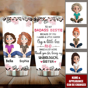 Personalized Bestie Because Of You I Laugh A Little Harder Leopard Steel Tumbler