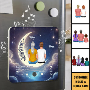Grandma & Grandkids Sitting On The Moon Personalized Music Fridge Magnet