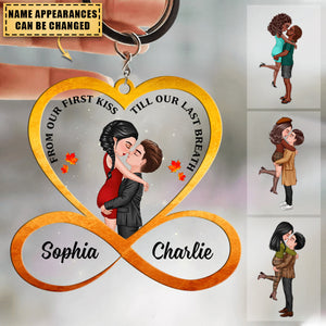Heart Infinity Doll Couple Kissing Hugging Customzied Keychian