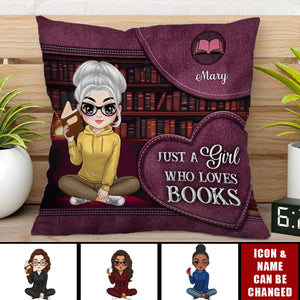 Personalized Girl Loves Books Reading Pillow - Birthday Gift Idea For Daughter, Granddaughter