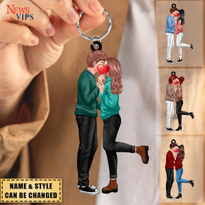Couple Hugging And Kissing - Personalized Keychain