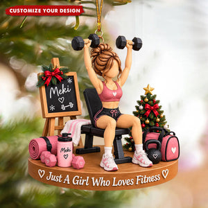 Personalized Fitness-Loving Girl Acrylic Christmas Ornament