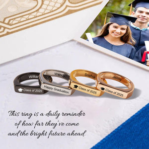 Horizontal Bar Engraved Text Personalized Ring, High School Student College University Graduation Gifts