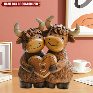 Cute Highland Cow Couple - Personalized Highland Cow Custom Shaped Acrylic Plaque