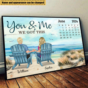 Anniversary Date Back View Couple Sitting Beach Landscape Gift For Him For Her Personalized Horizontal Poster