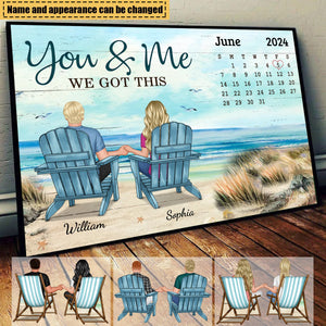 Anniversary Date Back View Couple Sitting Beach Landscape Gift For Him For Her Personalized Horizontal Poster