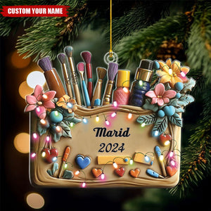 Personalized Painting Artist Christmas Ornament, Christmas Tree Brushes Painter Acrylic Ornament, Gift For Painter