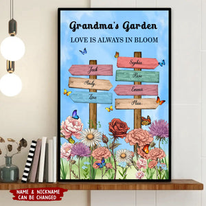 Grandma's Garden Birth Month Flowers Names Sign Personalized Poster