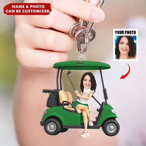 Custom Photo Lady Golfer Personalized Keychain