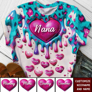 Heart Inflated Effect Leopard Pattern Personalized 3D T-shirt