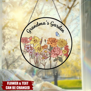 Personalized Grandma Garden Family Birth Flowers Glass Suncatcher