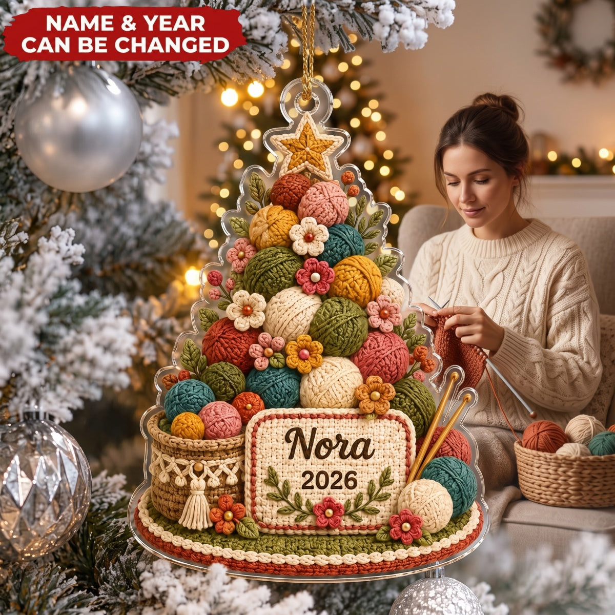 Yarn Christmas Tree – Personalized Acrylic Custom Shape Ornament, Gift For Crochet Lover