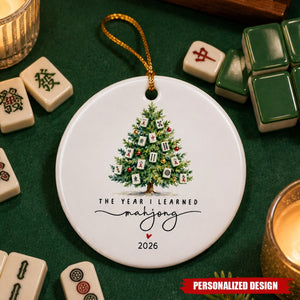 Custom Year Mahjong Ceramic Christmas Ornament - The Year I Learned Mahjong Keepsake