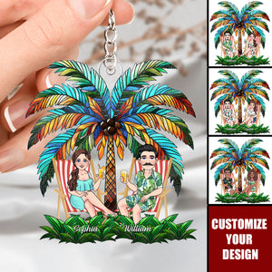 Under The Palm Tree Happy Couple - Personalized Couple Keychain