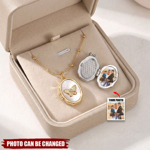 Personalized Butterfly Locket 1-2 Photos Necklace - Birthday Anniversary Memorial Gift for Women