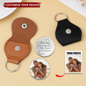 Custom Photo Gift For Couple - Personalized Leather Pocket Hug Keychain