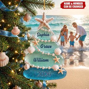 Personalized Sea Glass Tree 2026 Acrylic Ornament, Custom Beach Christmas Decoration