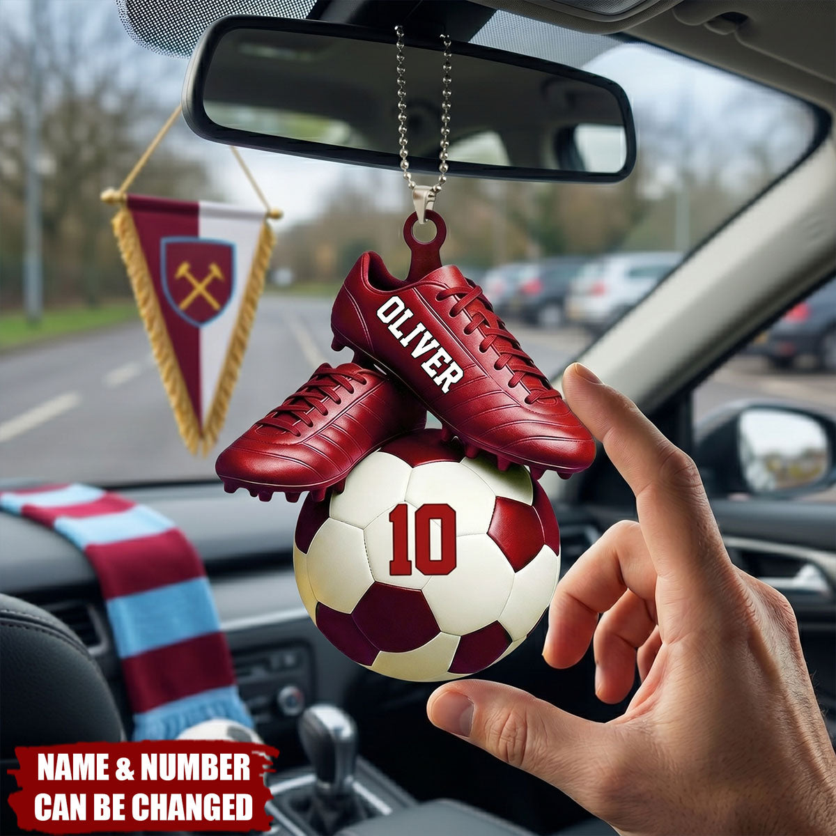 Personalized Soccer Acrylic Car Ornament - Custom Name & Jersey Number Gift for Fans