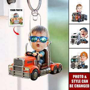 Custom Photo Kid Truck Acrylic Keychain - Gifts For Kid Trucker