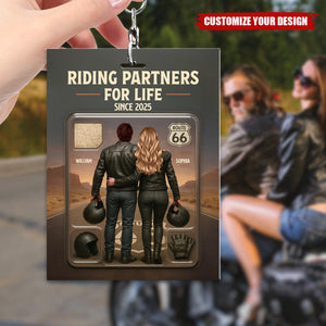 Figure Couple Bikers Riding Partners For Life Personalized Keychain