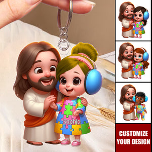 Personalized Gifts For Autism Kid Keychain - God Protect Him/ Her In His Arms