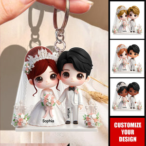 Cute Wedding Couple Holding Hands - Personalized Keychain