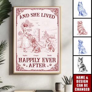 And She Lived Happily Ever After Dog Toile De Jouy - Personalized Poster