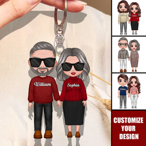 Old Young Doll Couple Annoying Each Other Personalized Acrylic Keychain