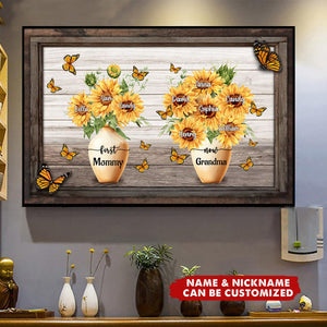 First Mom Now Grandma Sunflower - Personalized Customized Canvas - Gifts For Mom, Wife, Her