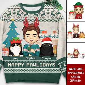 Happy Great Pawlidays - Dog & Cat Personalized Custom Ugly Sweatshirt - Christmas Gift For Pet Owners, Pet Lovers