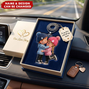 Kissing Couple Car Charm in Soft Colors - Personalized Acrylic Car Ornament