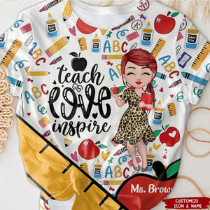 Doll Teacher Educator Teach Love Inspire Personalized 3D T-shirt