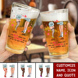 Custom Personalized Nut And Screw Couple Pint Glass - Gift Idea For Couple