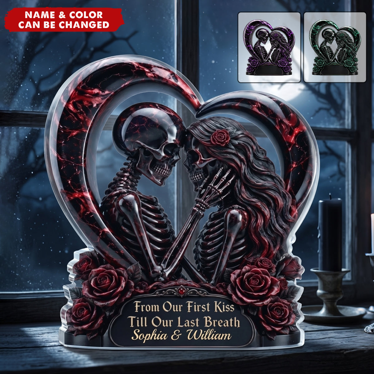 Custom Gothic Skeleton Acrylic Plaque - Personalized Halloween Decor, Anniversary Wedding Gift