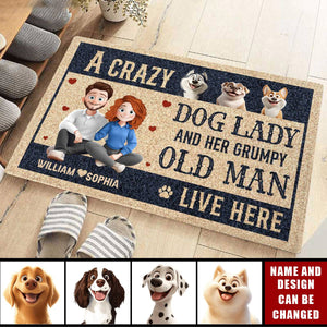 A Crazy Dog Lady And Her Grumpy Old Man - Personalized Doormat