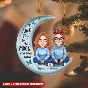 Cute Grandma & Teenage Grandkid Granddaughter Grandson On Moon Personalized Acrylic Ornament