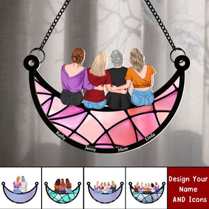 Mother & Daughter On The Moon - Personalized Window Hanging Suncatcher Ornament