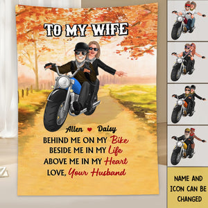 Biker Couple Behind Me On My Bike - Personalized Blanket