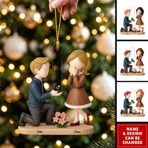 Personalized Couple Marriage Proposal Christmas Ornament, Custom She Said Yes Ornament, Engagement Gift For Couples, Newly Engaged Keepsake