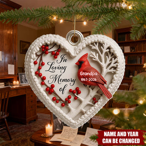 In Loving Memory Of Cardinal And Berries Heart - Personalized Acrylic Custom Shape Ornament