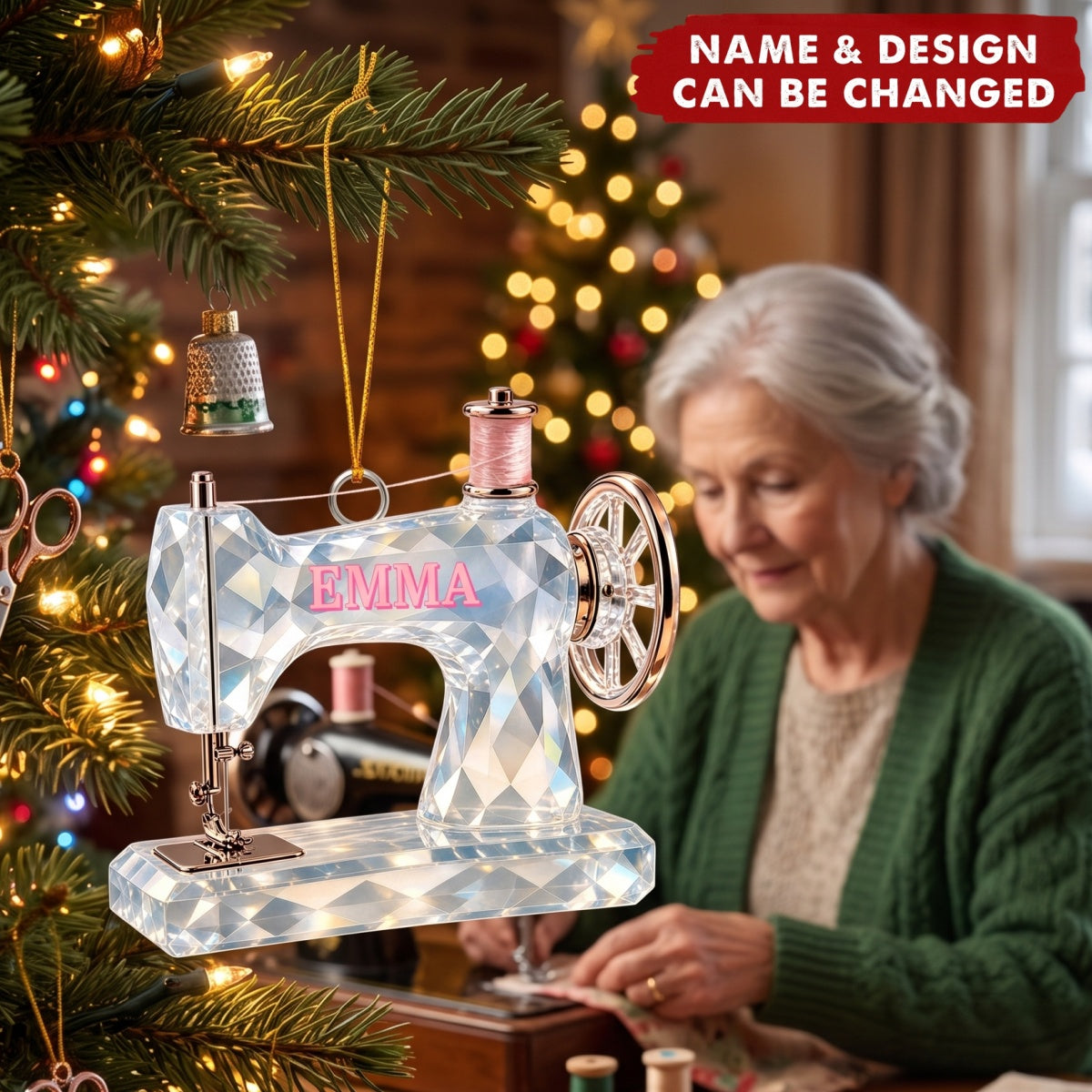 Crystal-Style Sewing Machine – Personalized Acrylic Custom Shape Ornament