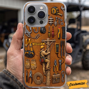 Hardworking Lineman Tools Personalized Clear Phone Case - Keepsake Gift for Dad Electrician