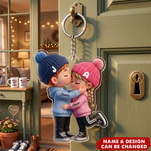 Kissing Couple Car Charm in Soft Colors - Personalized Acrylic Keychain