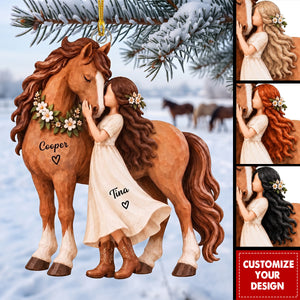Personalized Horse-Loving Girl Ornament, Custom Name Horse Christmas Keepsake