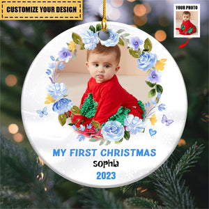 Gift For Grandkids Baby First Christmas Circle Ornament