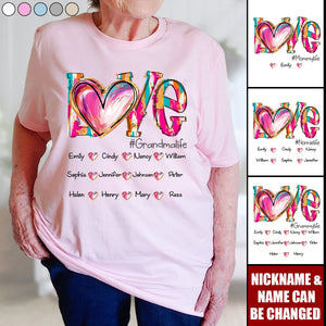 Love Grandmalife Kid Names Heart Personalized T-shirt