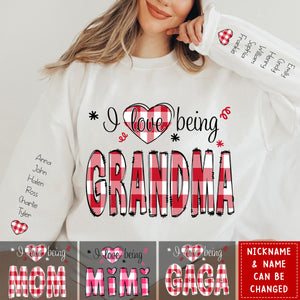 I love being Grandma Buffalo Plaid And Grandkids Personalized Sweatshirt