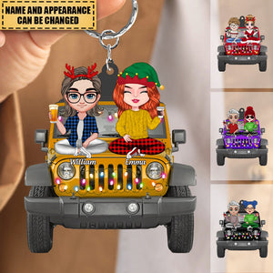 Christmas Doll Couple With Car Personalized Acrylic Keychain